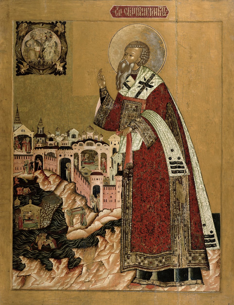 Paavi Klemens kohtauksineen elämästään (tempera paneelissa) tekijältä Russian School