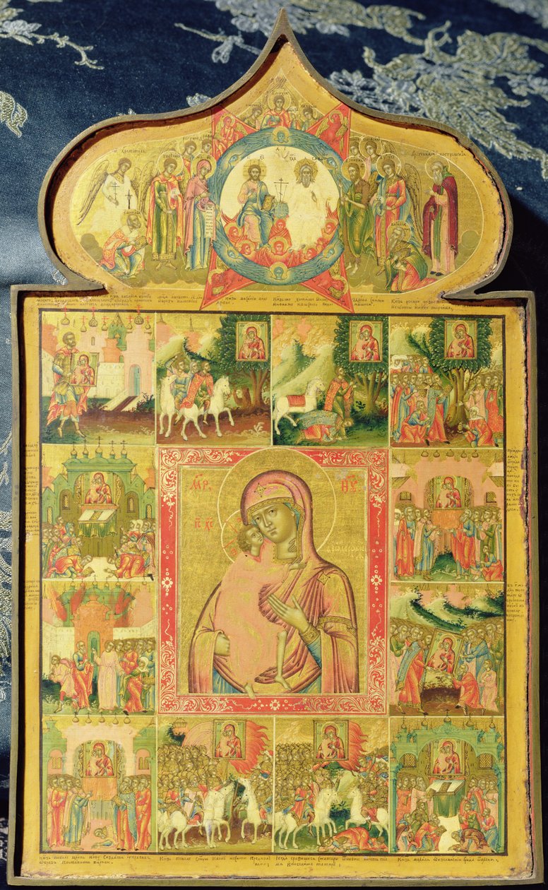 Theodore Stratilatesin neitsyt ihmeiden kanssa, 1759 (munan tempera puulla) tekijältä Russian School