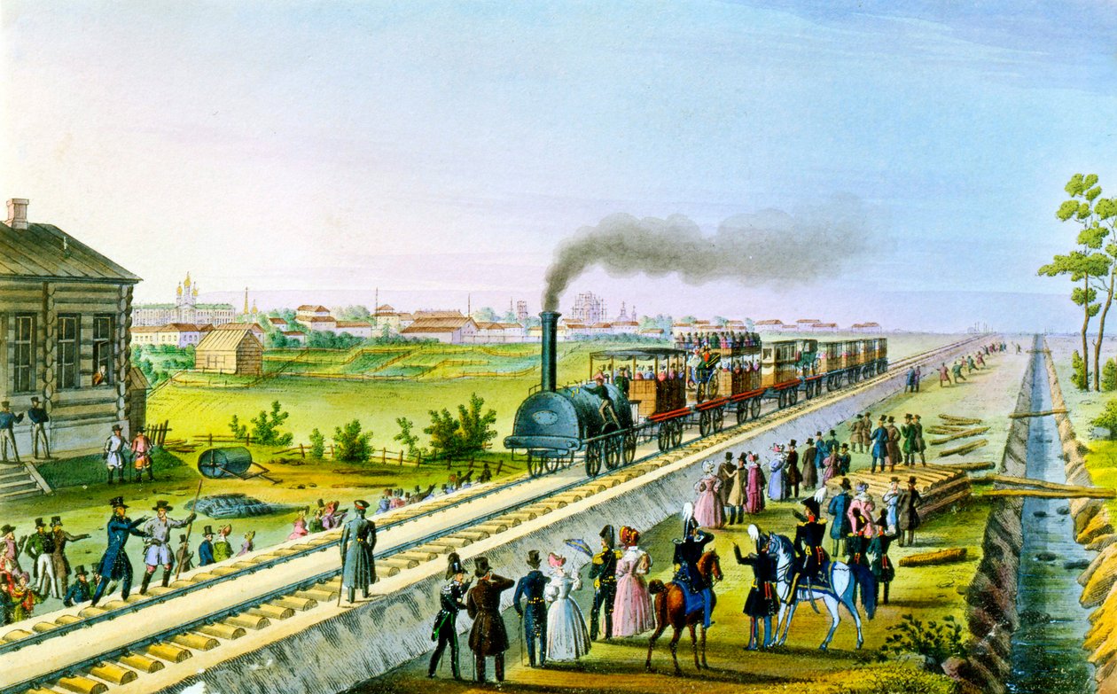 Ensimmäisen rautatien avaaminen Pietarista Pavlovskiin Venäjälle, 1830-luku. tekijältä Russian Master