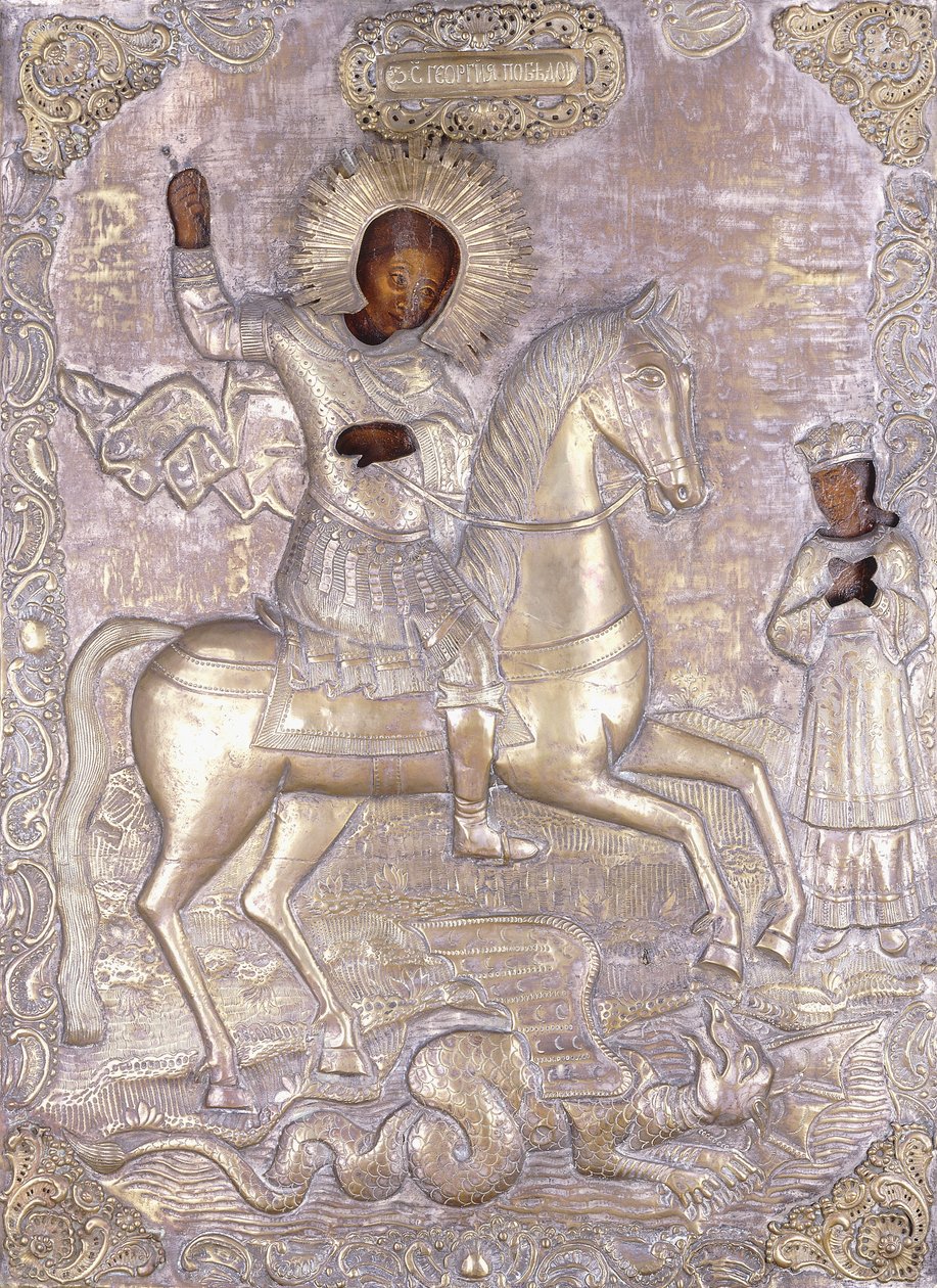 Venäläinen Pyhän Yrjön ikoni, 1700-luvun alku tekijältä Russian School