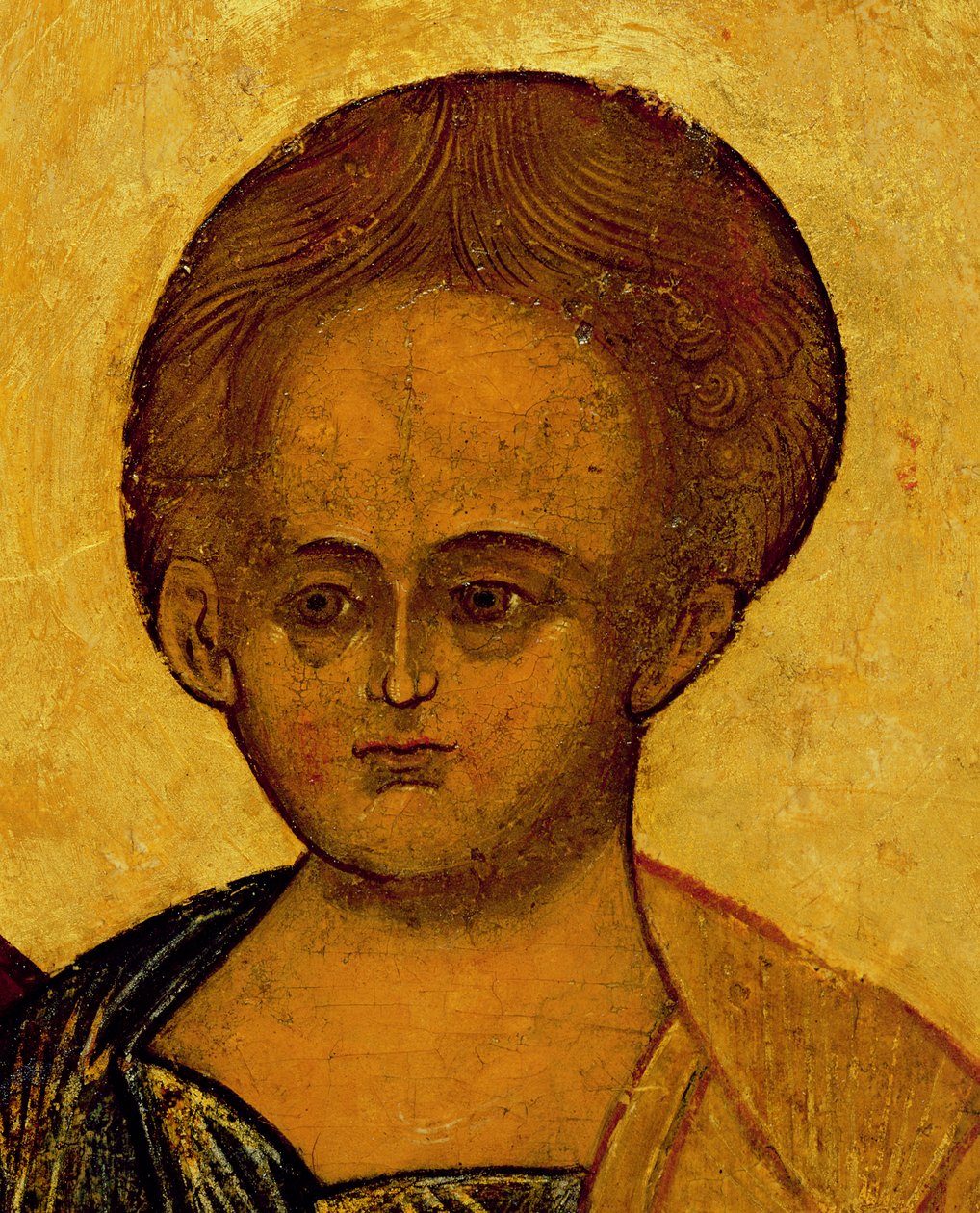Kristuksen päätä kuvaava ikoni, n. 1550 (tempera & kultalehti paneelissa) (yksityiskohta 314500) tekijältä Russian School
