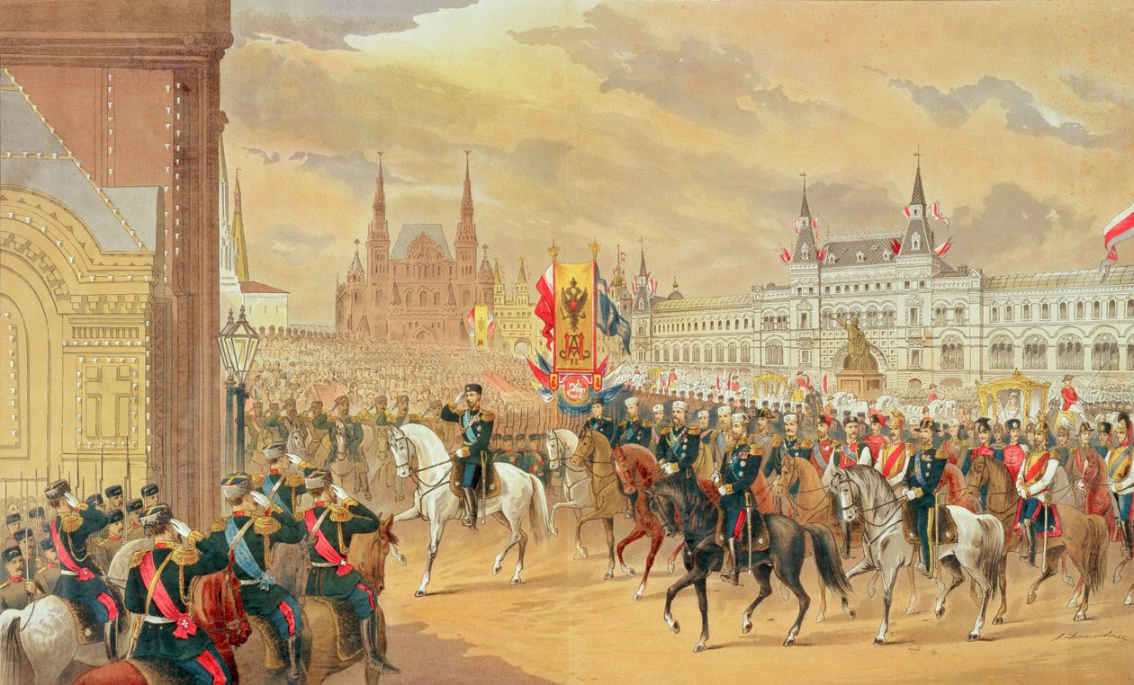 Tsaari Nikolai II:n avioliitto Aleksandran kanssa, Moskova, 1896 tekijältä Russian School
