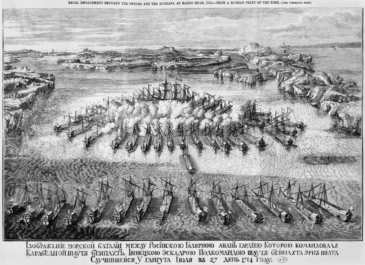 Meritaistelu ruotsalaisten ja venäläisten välillä Hango Headissä, 1714 tekijältä Russian School
