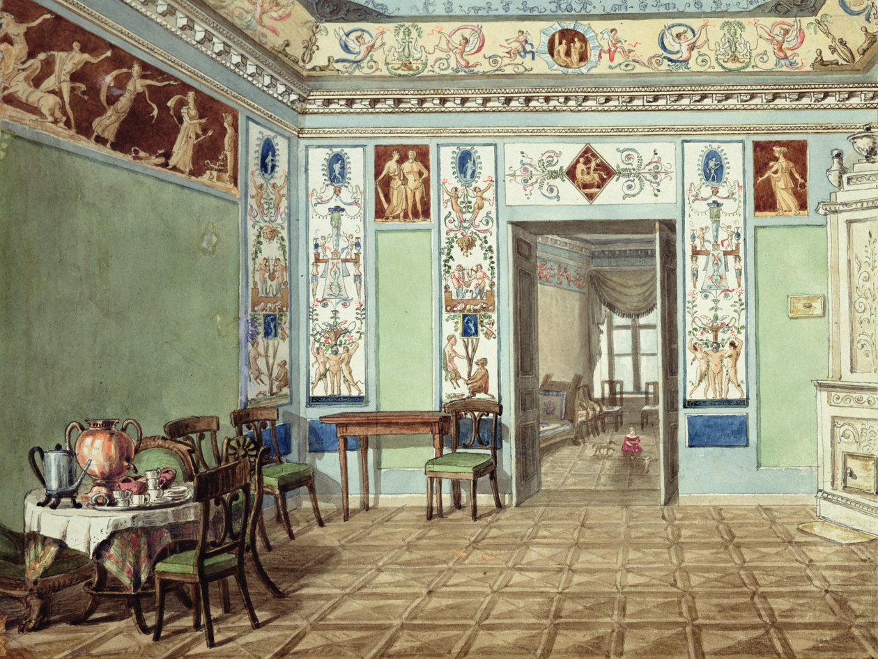 Uusklassinen etruskien aamiaishuone, 1820 (wc paperilla) tekijältä Russian School