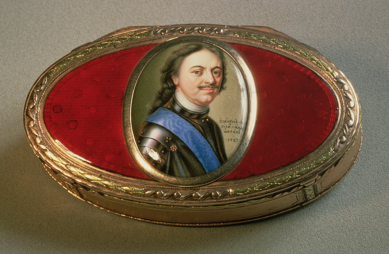 Nuuskalaatikko, jossa Pietari Suuren muotokuva, 1727 (kulta) tekijältä Russian School