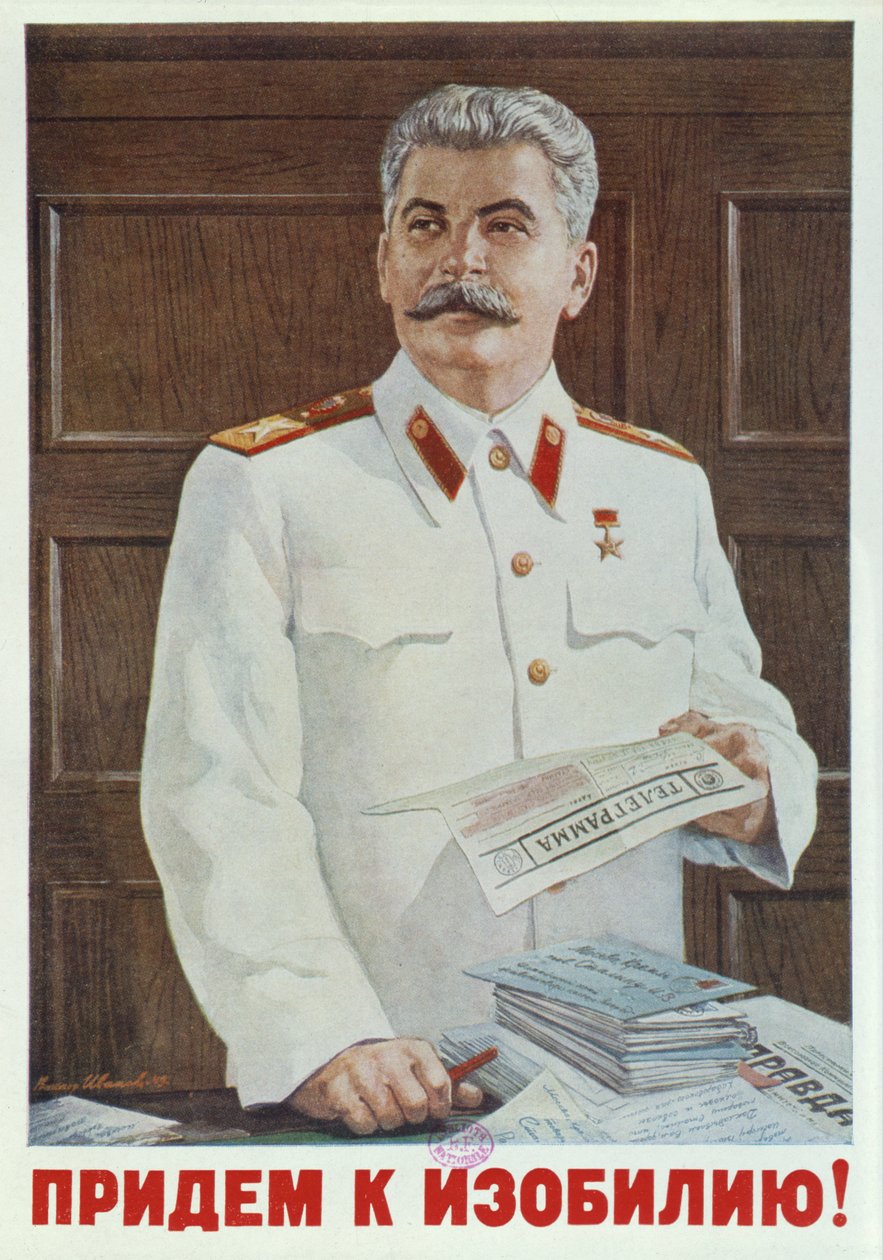 Neuvostoliiton juliste Stalinista lukemassa sähkettä, 1949 tekijältä Russian School
