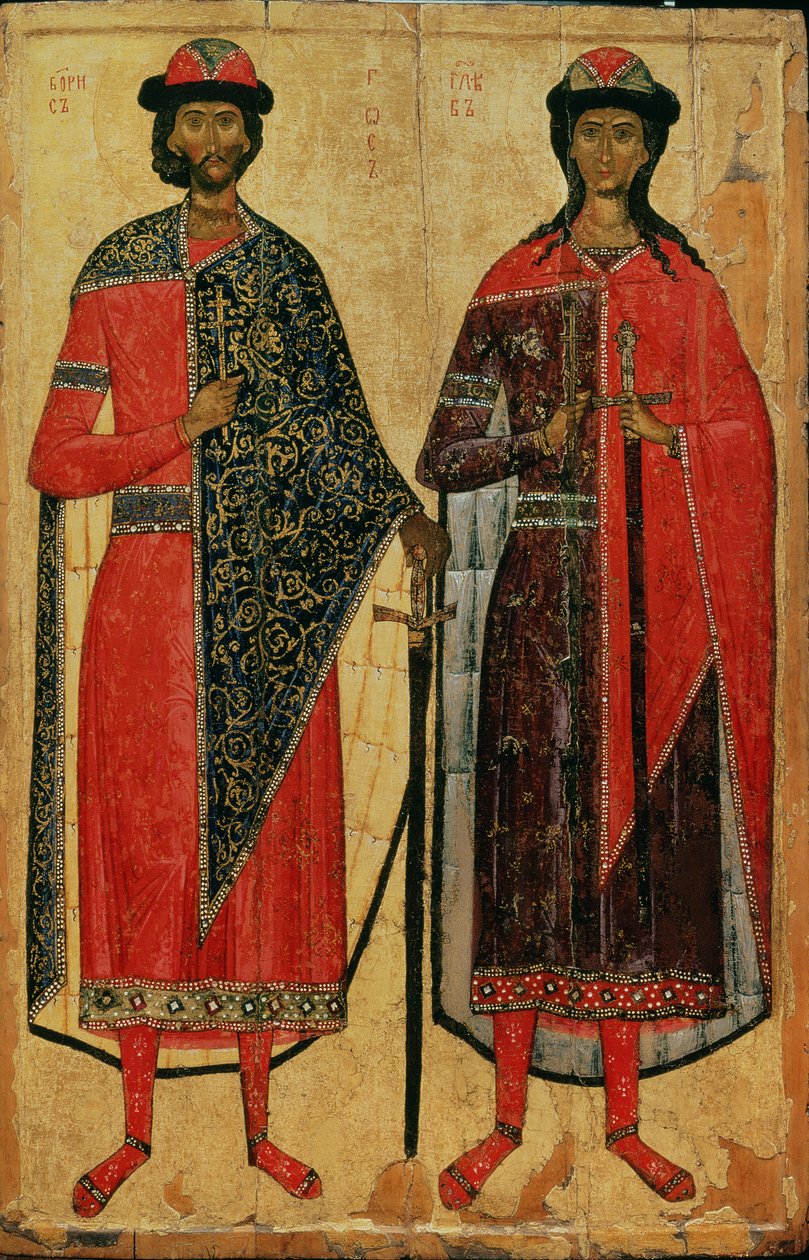 Pyhä Boris ja St. Gleb, venäläinen ikoni, Moskovan koulu, 1300-luku (tempera paneelissa) tekijältä Russian School