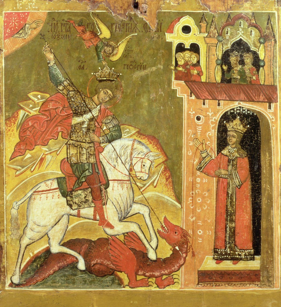 St. George and the Dragon, Ukraina, 1500-luvun loppu (tempera paneelissa) tekijältä Russian School