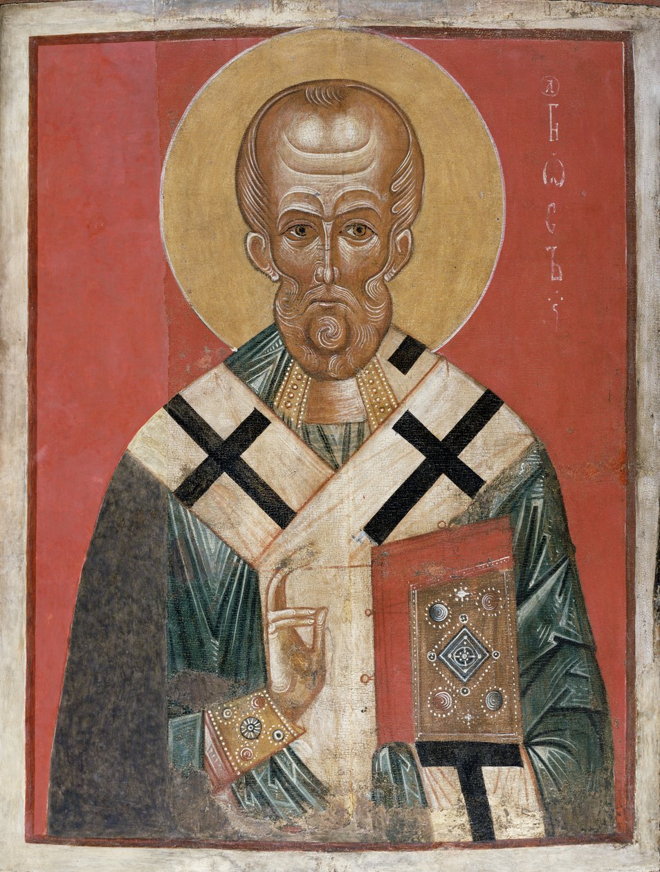 Pyhä Nikolaus, Novgorodin koulu, n. 1300 (tempera on gesso) tekijältä Russian School