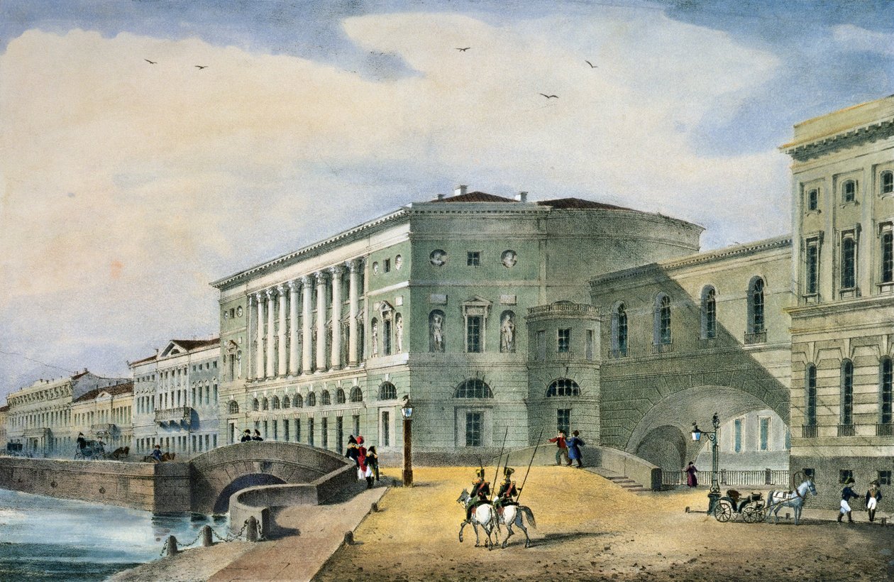 Eremitaasi-teatteri Vassilian saarelta katsottuna, 1822 tekijältä Russian School
