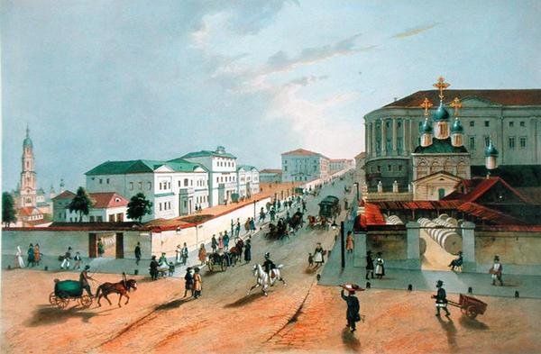 Keisarillinen postitoimisto Moskovassa, kaiverrus A. Muller, 1840-luku tekijältä Russian School