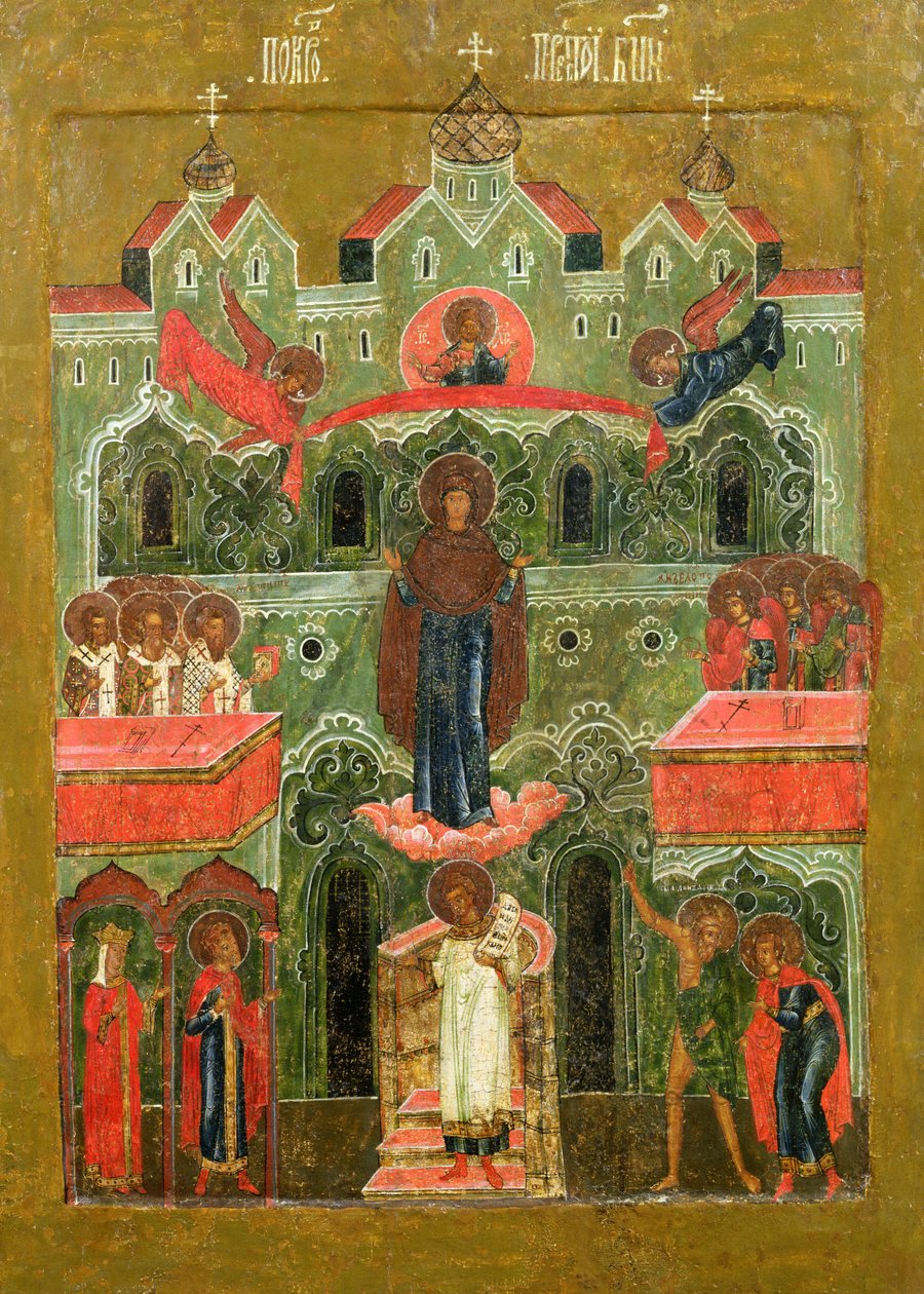 Pokrov (Jumalanäidin esirukous) (tempera paneelissa) tekijältä Russian School