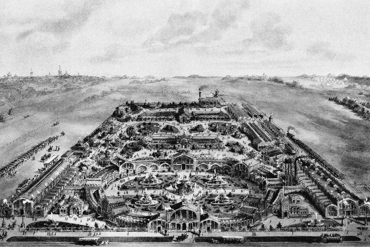 Näkymä 1882 All-Russian Exposition, Khodynka, Moskova, Venäjä tekijältä Russian School