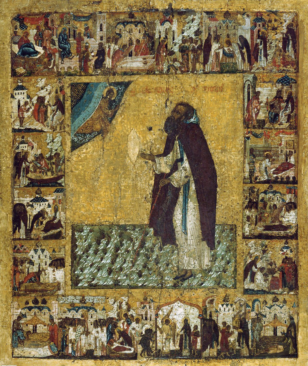 Khutynin pyhä Barlaam kohtauksineen elämästään, 1560-luku. tekijältä Russian icon.
