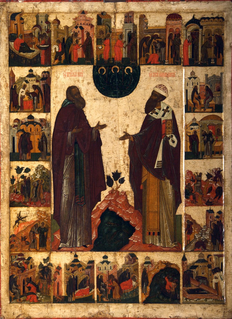 Pyhä Kyrillos Valkojärveltä ja Pyhä Kyrillos Aleksandrialainen, 1700-luvun toinen puoli. tekijältä Russian icon.