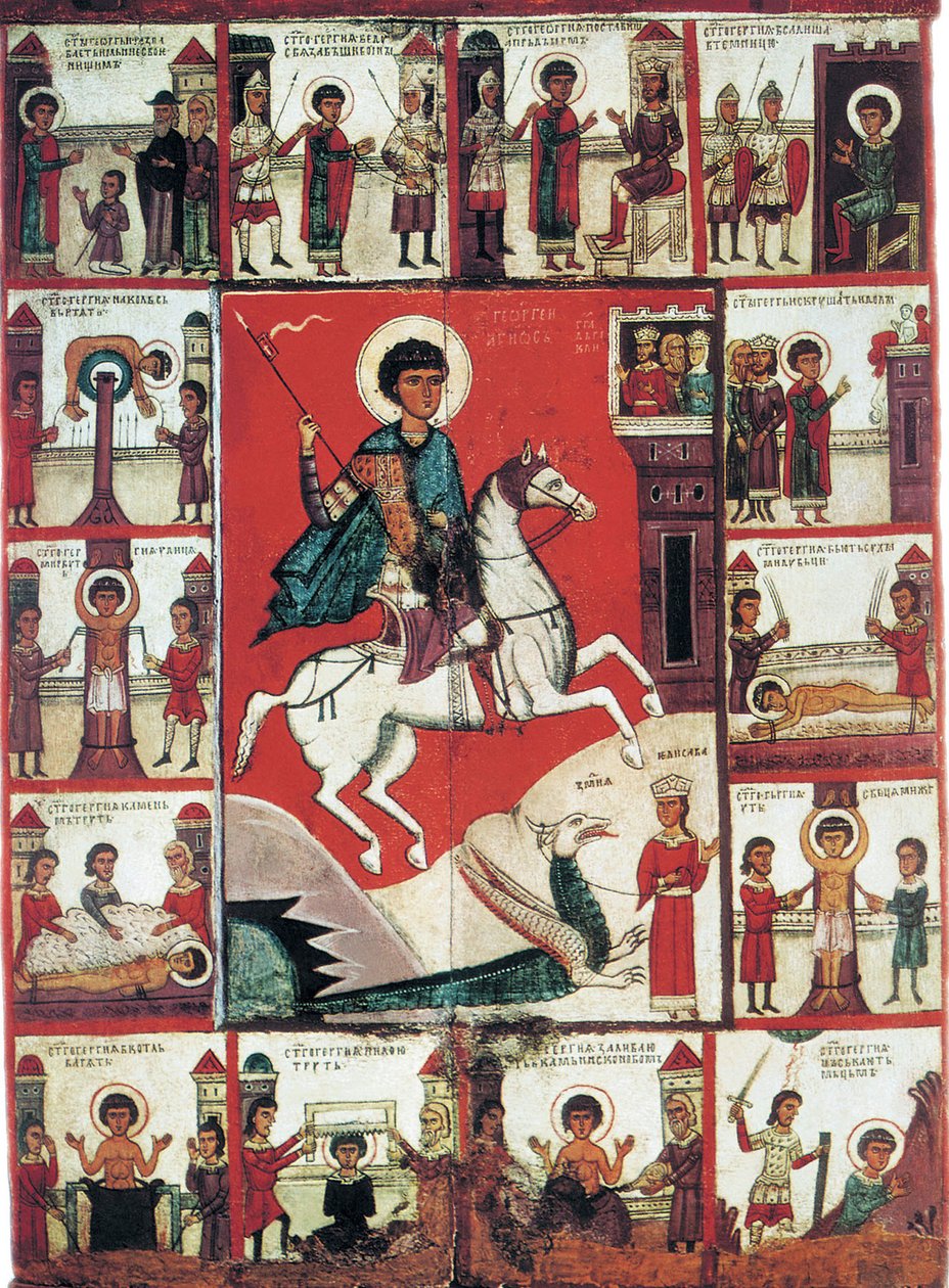 Pyhä Yrjö ja kohtauksia elämästään, 1300-luku. tekijältä Russian icon.