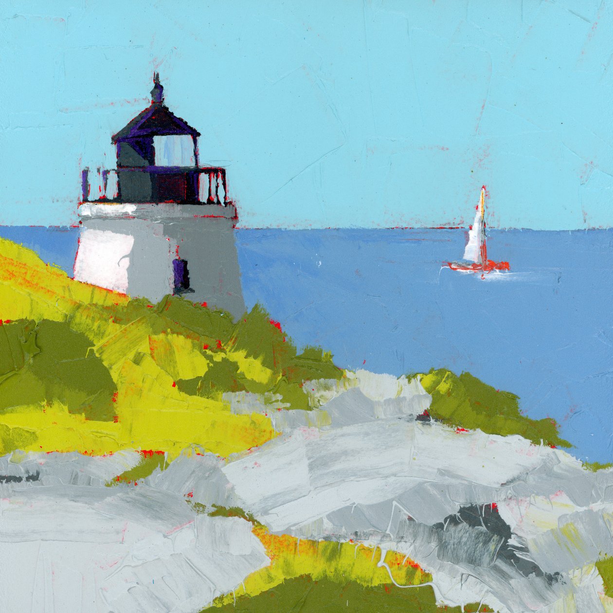 Puolimatkassa, 2025, akryyli puupaneelille. tekijältä Ruth Lague