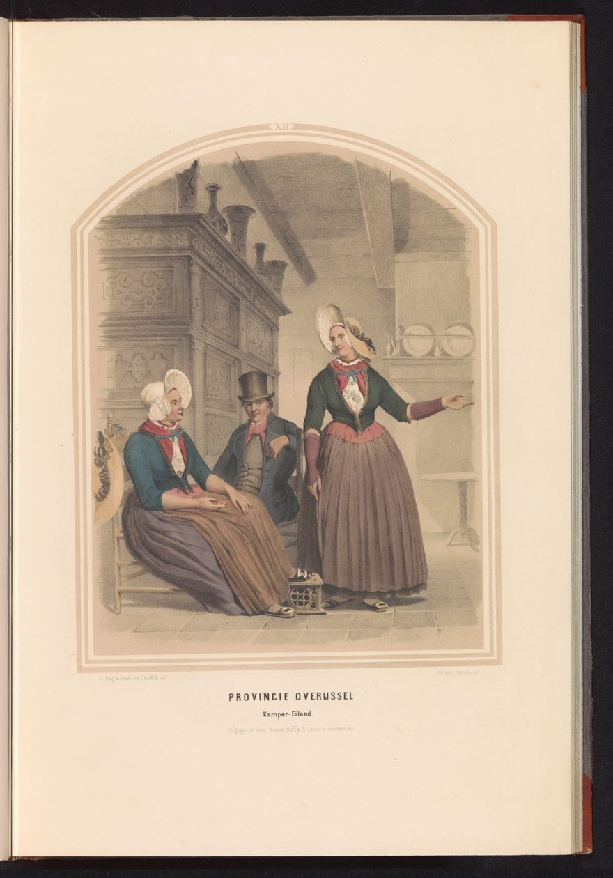 Kampenin perinteinen puku Overijsselissä, 1857 Overijsselin provinssi Kamper-Eiland / XII (otsikko esineessä) tekijältä Ruurt de Vries