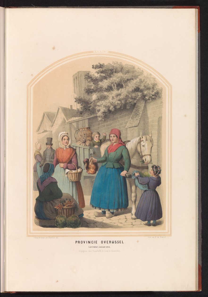 Lonnekerin ja Losserin perinteinen asu Overijsselissä, 1857 Overijsselin maakunta. Lonneker, Losser jne. / XXXIV (otsikko esineessä) tekijältä Ruurt de Vries