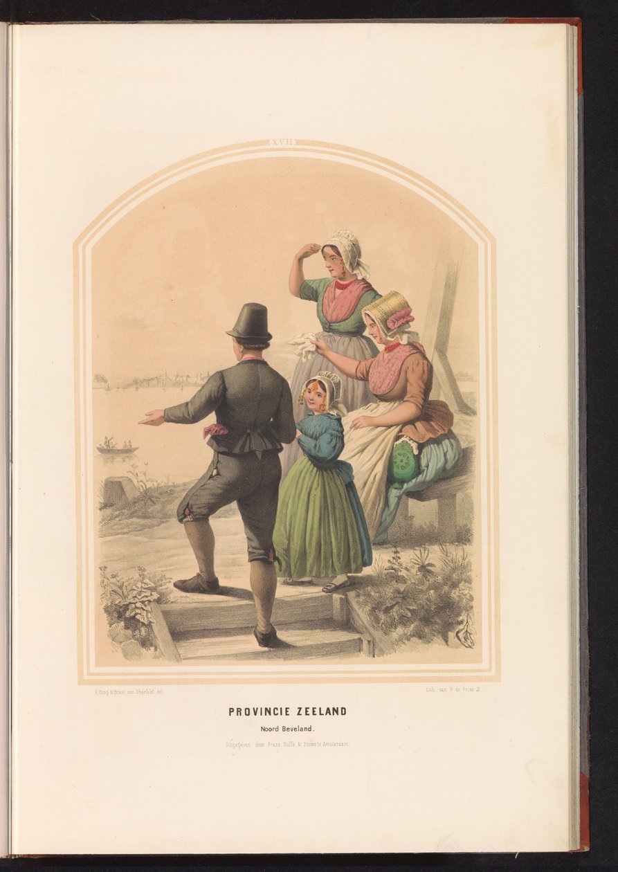 Noord-Bevelandin perinteinen puku Zeelandissa, 1857 Zeelandin maakunta. North Beveland / XVII (otsikko esineessä) tekijältä Ruurt de Vries