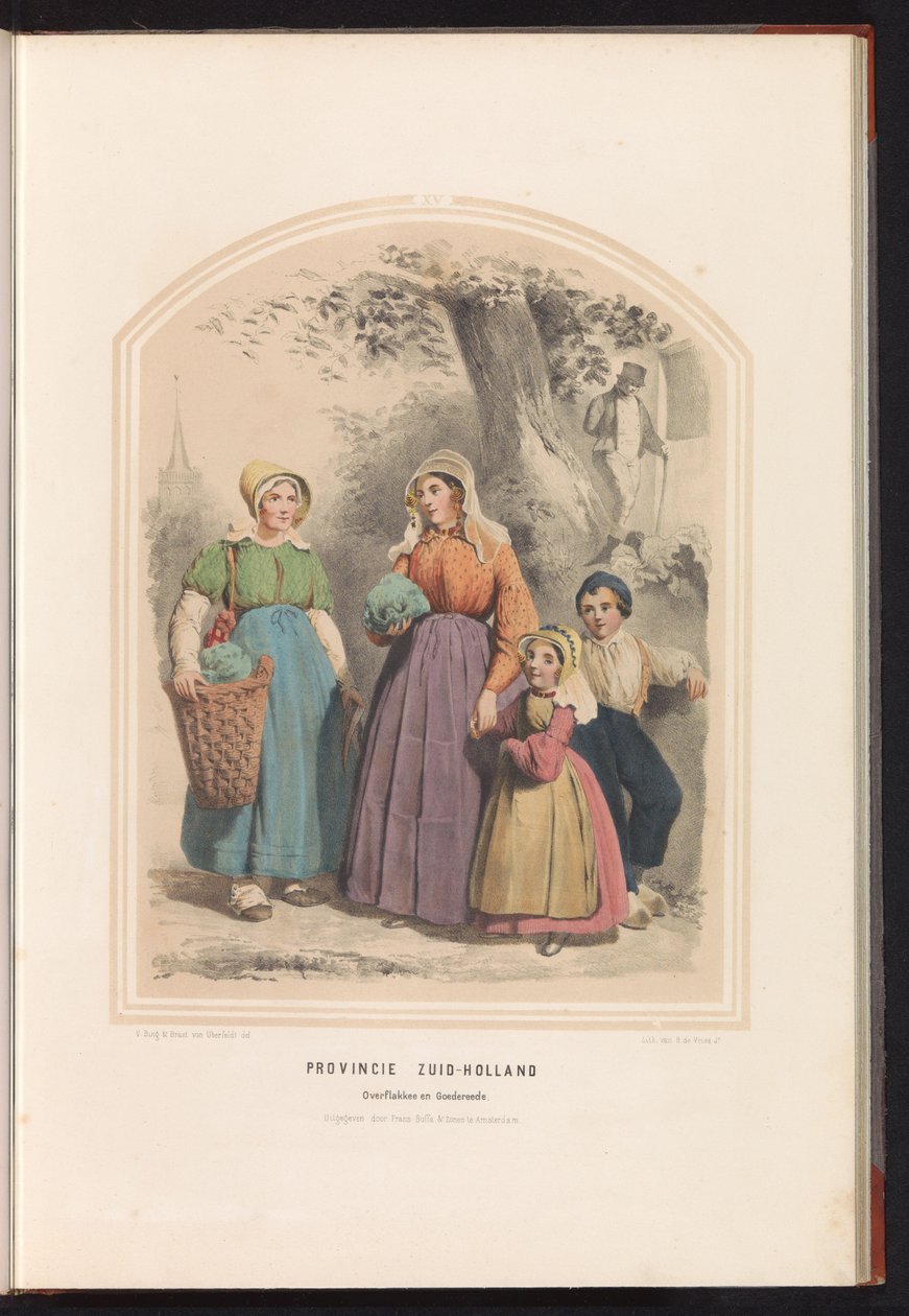Overflakkeen ja Goedereeden perinteinen puku Etelä-Hollannissa, 1857 Etelä-Hollannin maakunta Overflakkee ja Goedereede / XV (otsikko esineessä) tekijältä Ruurt de Vries