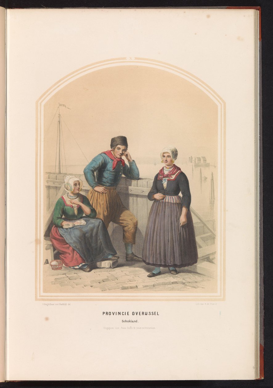 Schoklandin perinteinen puku Overijsselin maakunnassa, 1857 Overijsselin maakunta Schokland / X (otsikko esineessä) tekijältä Ruurt de Vries