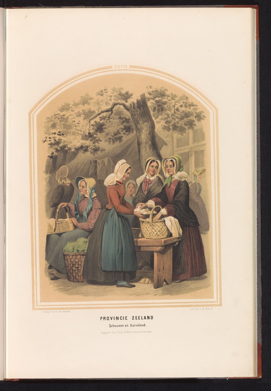 Schouwenin ja Duivelandin perinteinen puku Zeelandissa, 1857 Zeelandin maakunta. Schouwen en Duiveland / XXVII (otsikko esineessä) tekijältä Ruurt de Vries