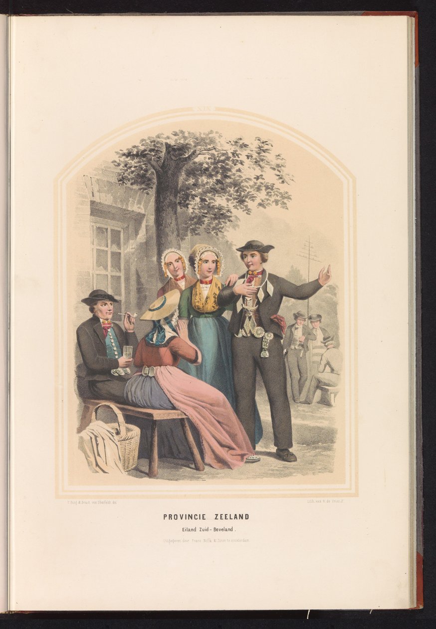 South Bevelandin perinteinen puku Zeelandissa, 1857 Zeelandin maakunta. Zuid-Bevelandin saari / XIX (otsikko esineessä) tekijältä Ruurt de Vries