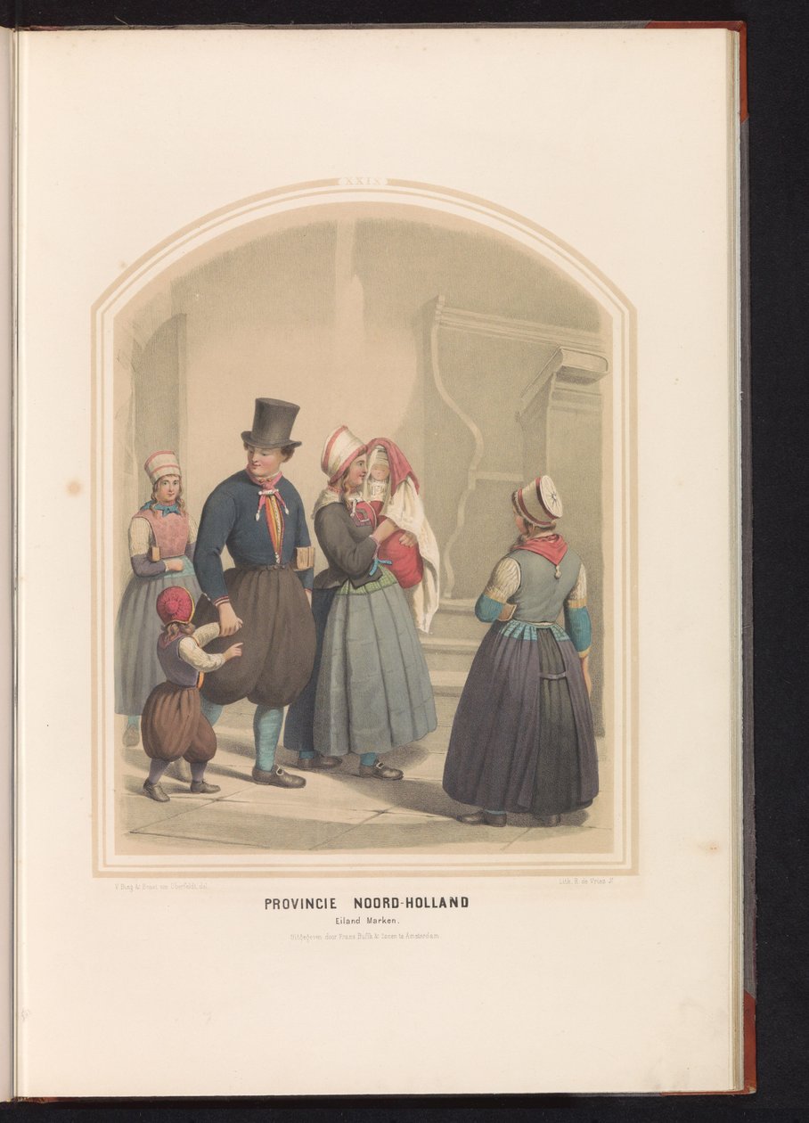 Markenin saaren perinteinen puku Pohjois-Hollannissa, 1857 Pohjois-Hollannin maakunta. Markenin saari / XXIX (otsikko esineessä) tekijältä Ruurt de Vries