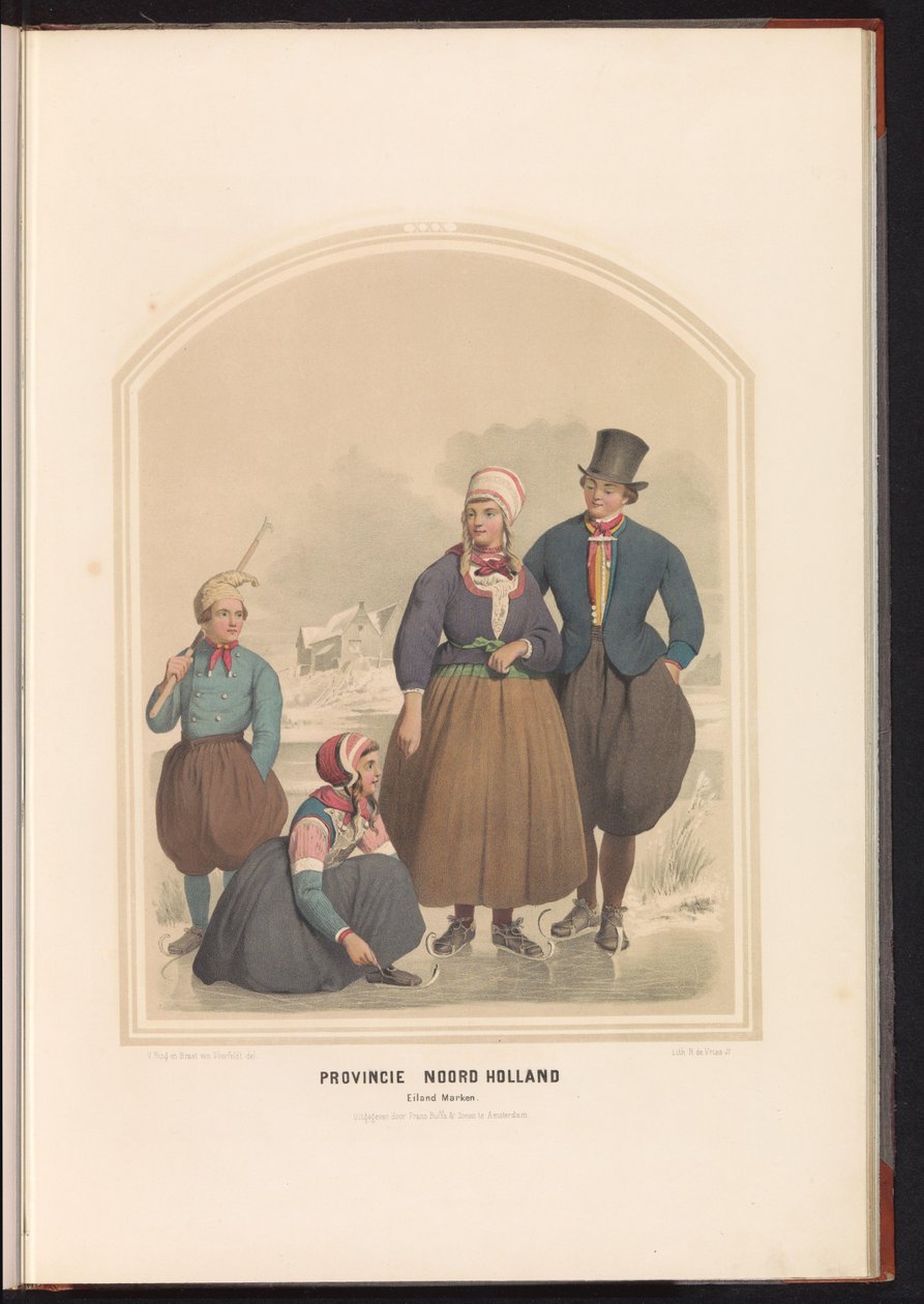 Markenin saaren perinteinen puku Pohjois-Hollannissa, 1857 Pohjois-Hollannin maakunta. Markenin saari / XXX (otsikko esineessä) tekijältä Ruurt de Vries