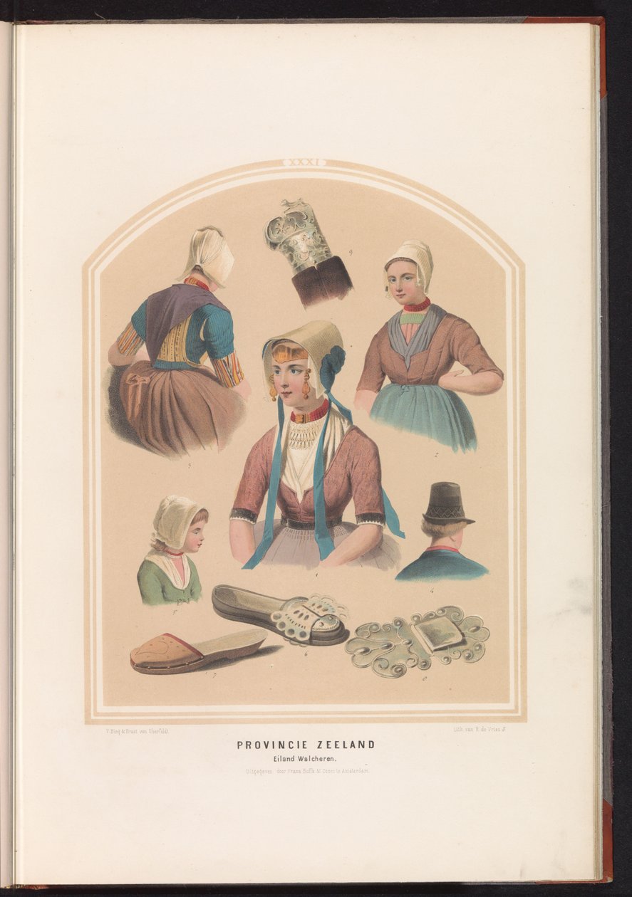 Perinteinen puku Walcherenin saarelta Zeelandista, 1857 Zeelandin maakunta. Walcherenin saari / XXXI (otsikko esineessä) tekijältä Ruurt de Vries