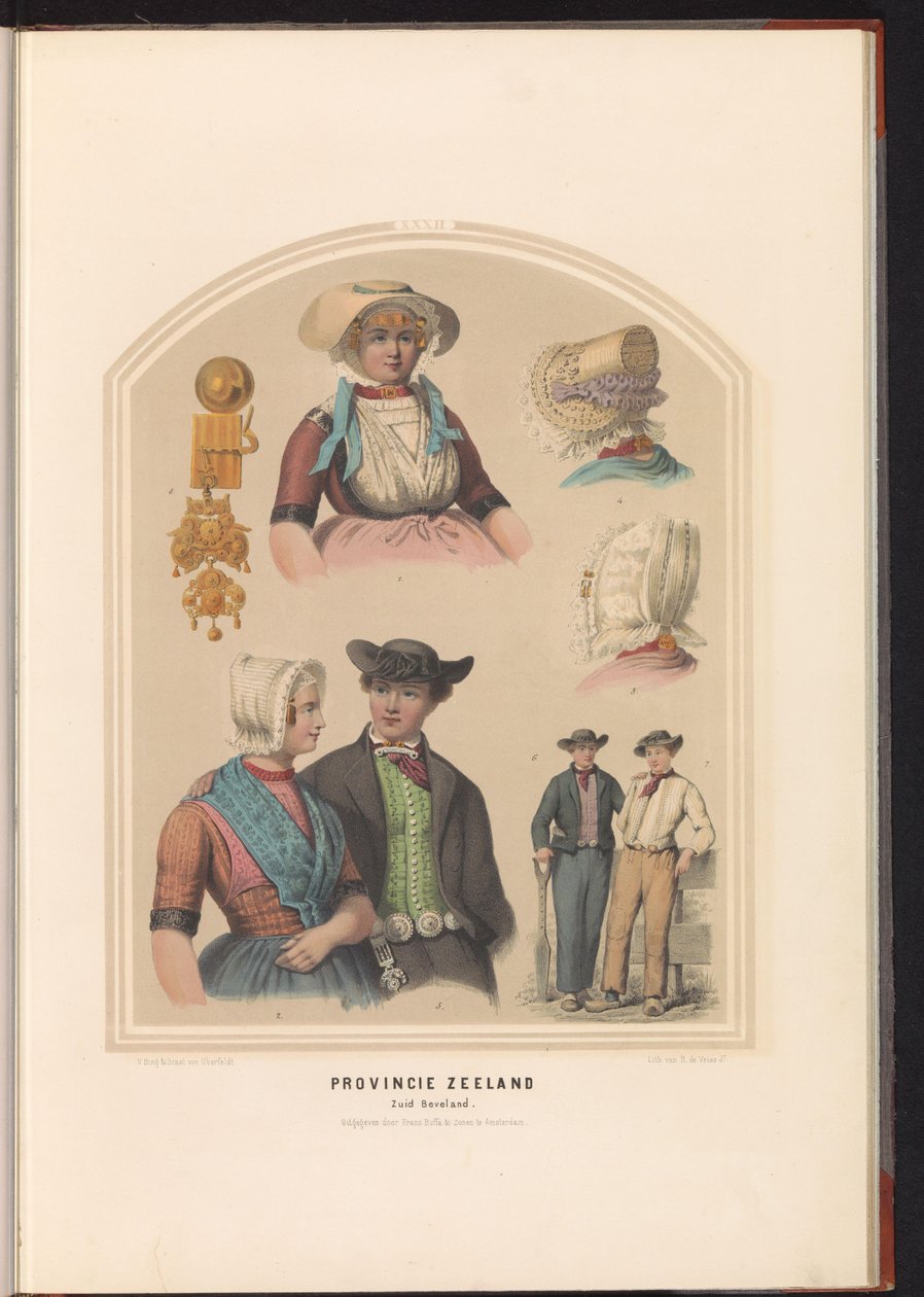 Zuid-Bevelandin saaren perinteinen puku Zeelandissa, 1857 Zeelandin maakunta. South Beveland / XXXII (otsikko esineessä) tekijältä Ruurt de Vries