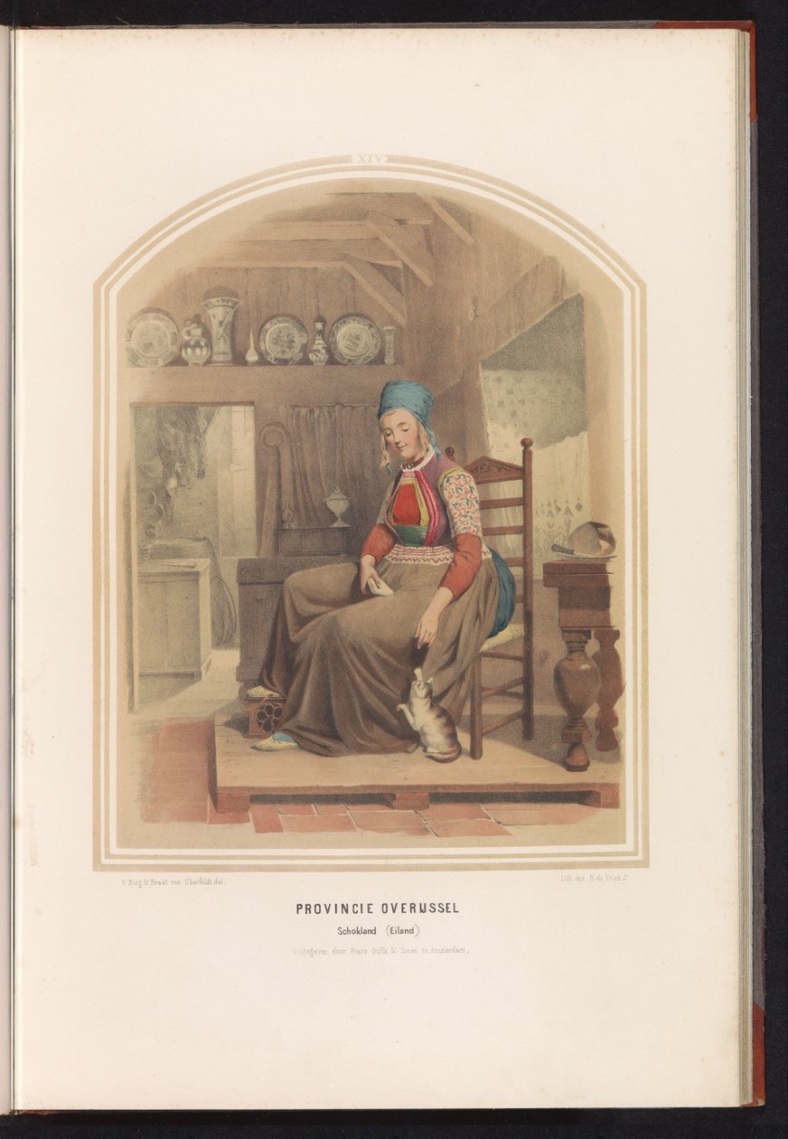 Overijsselin Schoklandin saaren perinteinen puku, 1857 Province Overijssel Schokland (saari) / XIV (otsikko esineessä) tekijältä Ruurt de Vries