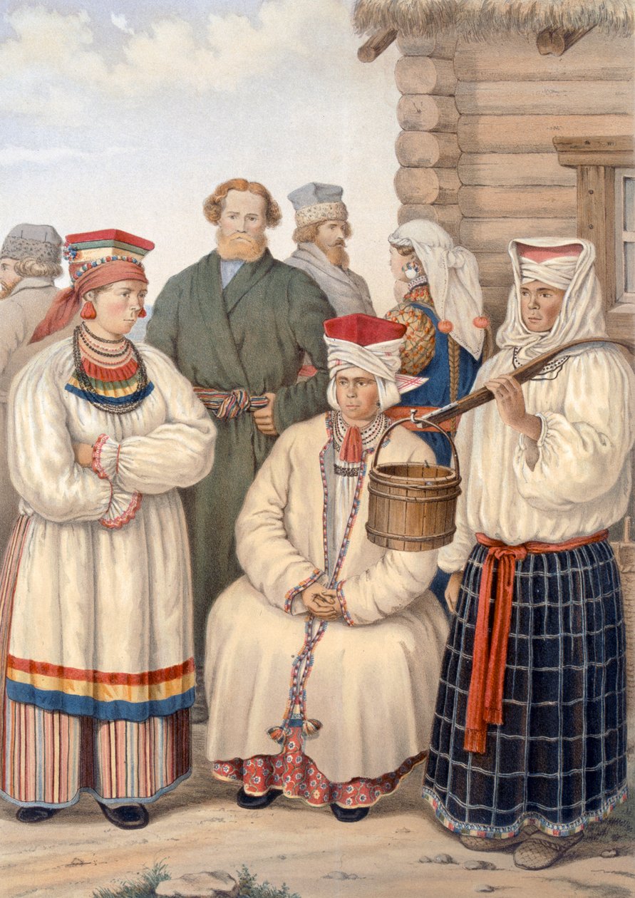Merkittävien kansalaisten perheen talvipuku, Voronegen piirikunta, n.1840-luku. tekijältä S. Pavloff