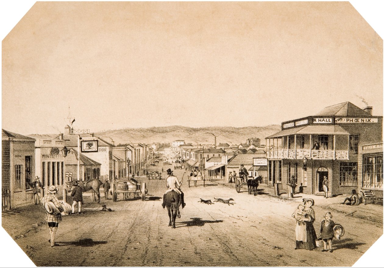 Näkymät Adelaide nro 2. Hindley Street näköinen itään tekijältä S. T. Gill