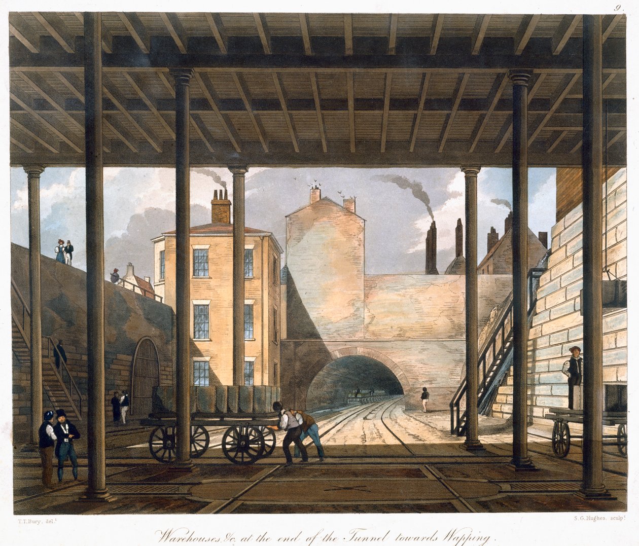"Varastoja jne. tunnelin päässä Wappingiin", Liverpool, 1832-1833 tekijältä SG Hughes