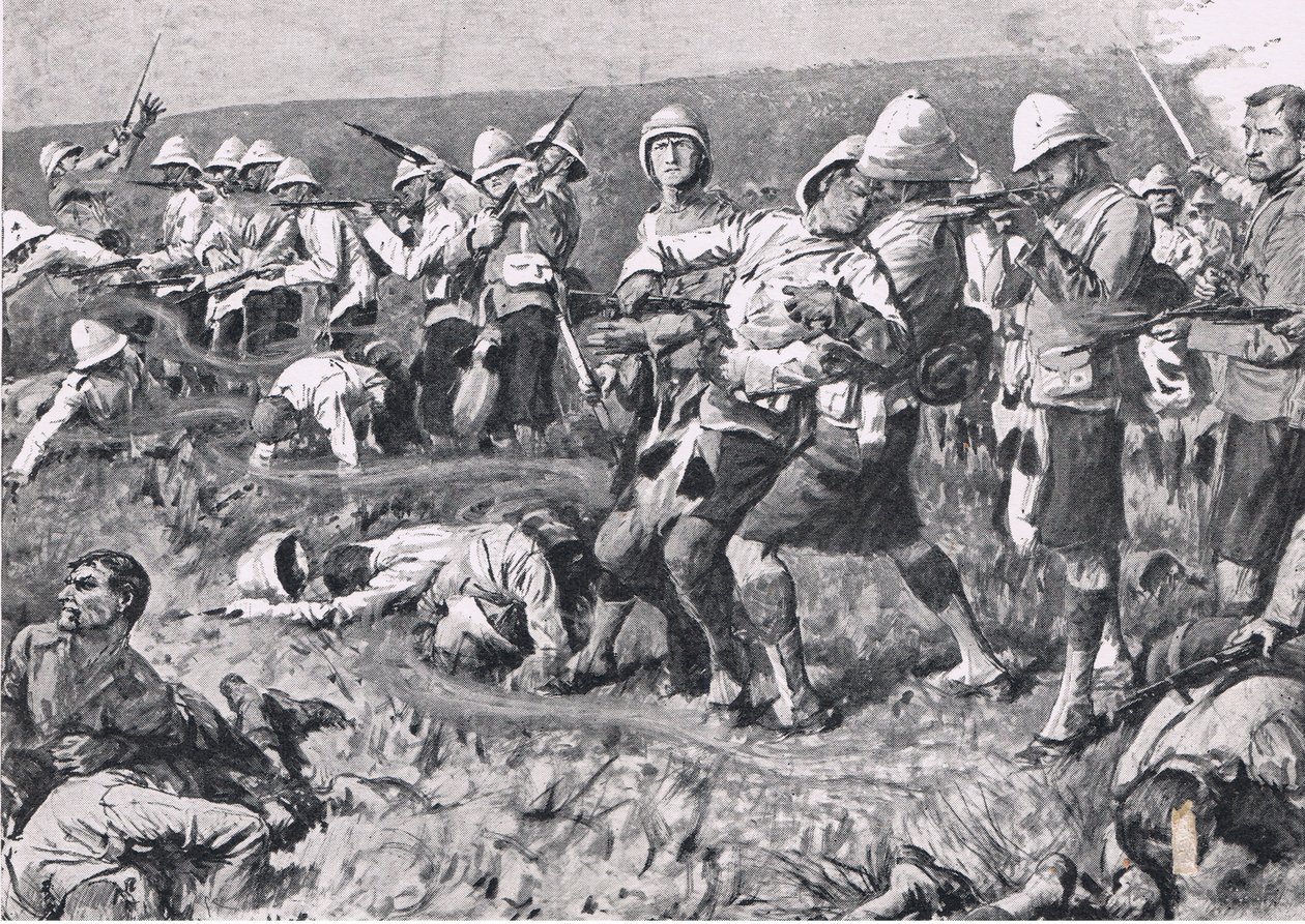 Majuba Hill, 27. helmikuuta 1881 (1. buurien sota), kuvitus brittiläisistä taisteluista maalla ja merellä, 1915 tekijältä S. Begg