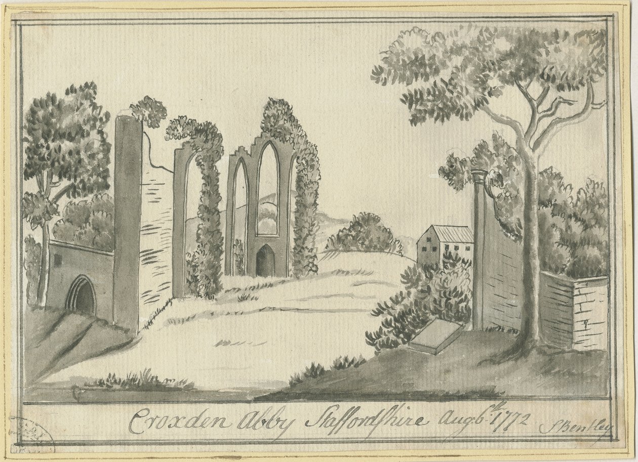 Croxden Abbey: seepiapiirustus, 6. elokuuta 1772 (piirustus) tekijältä S Bentley