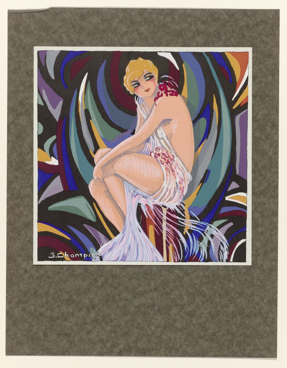 Femmes Modernes, 1926: Istuva nainen, jossa verhot. tekijältä S Chompré