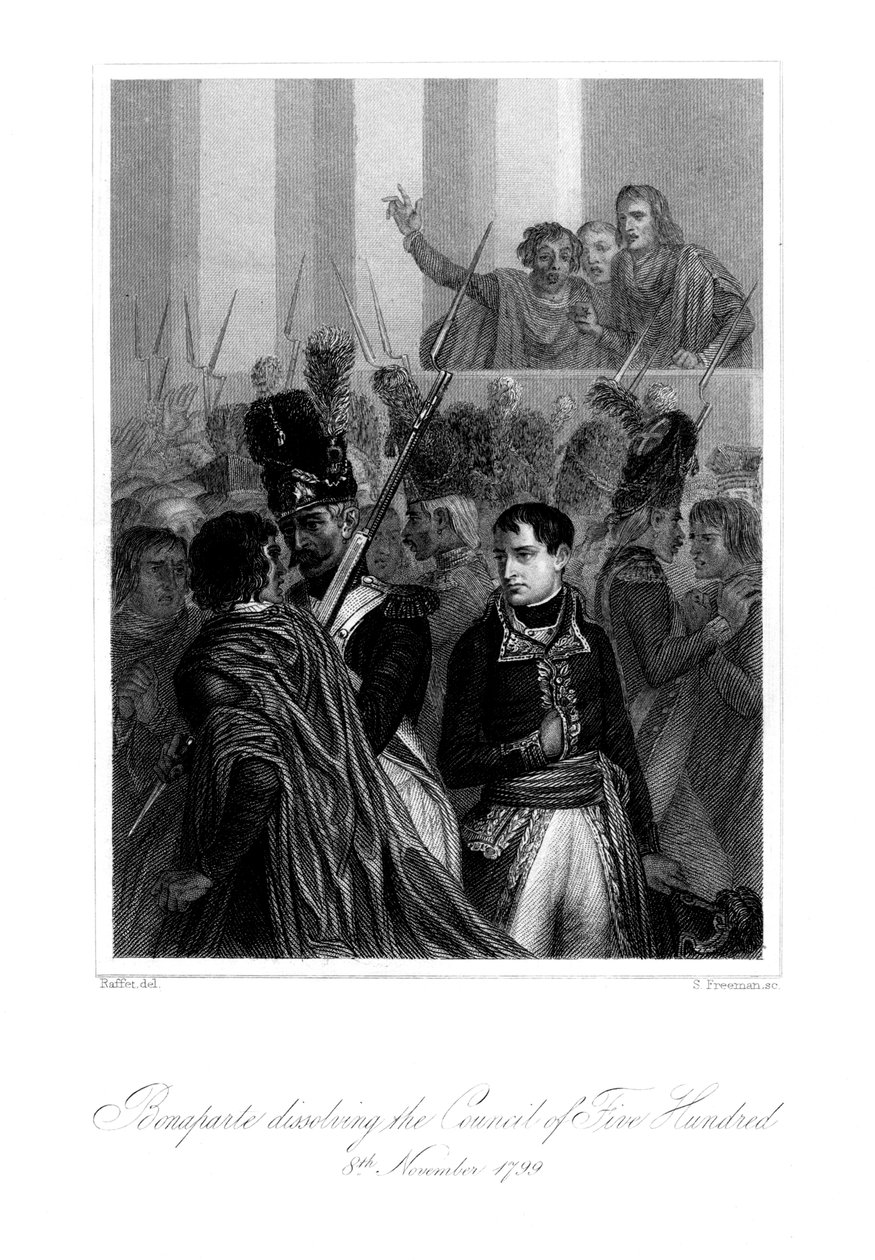 Napoleon Bonaparte 1721-1818 hajottaa viidensadan neuvoston, 1845. tekijältä S. Freeman