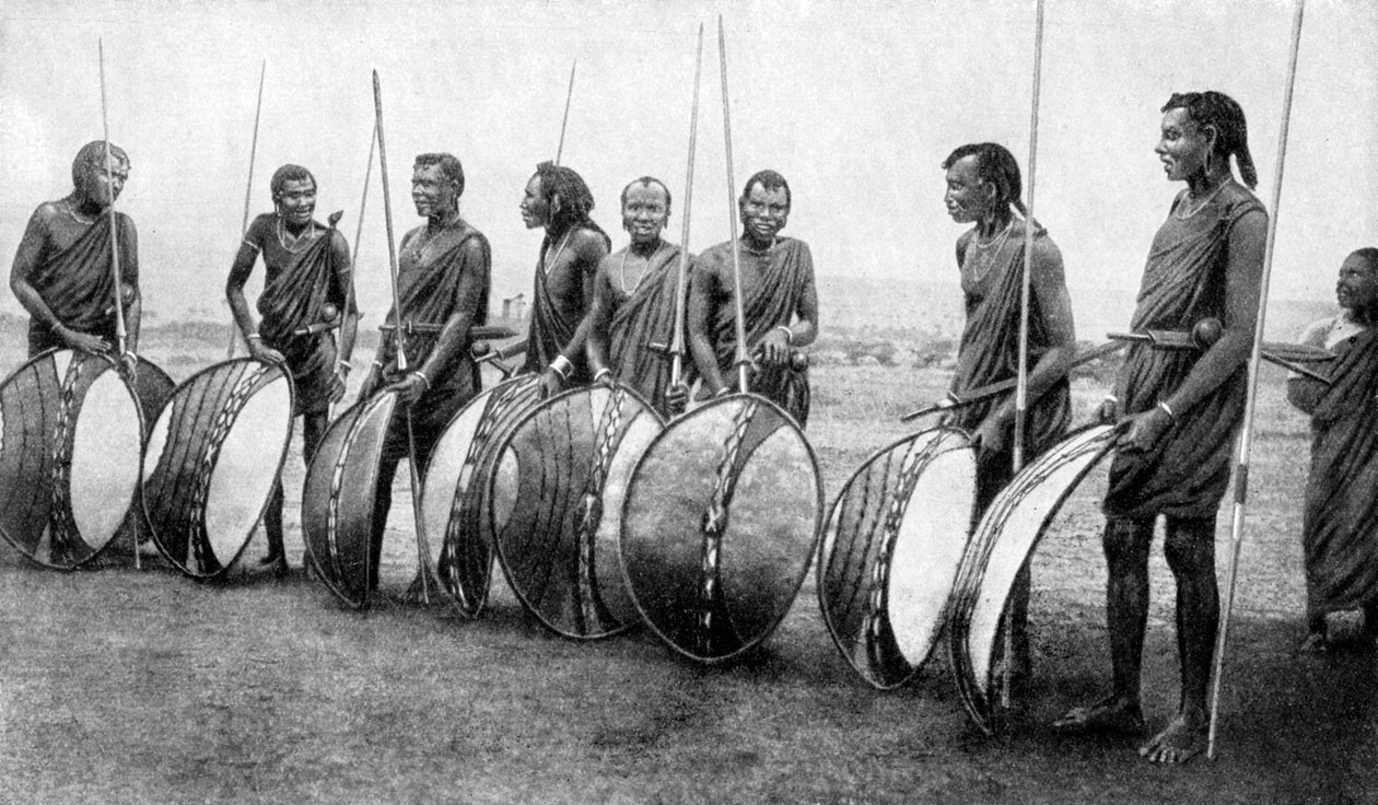 Masai-sotureiden ryhmä täydessä taistelussa, 1922. tekijältä S. J. Hopper