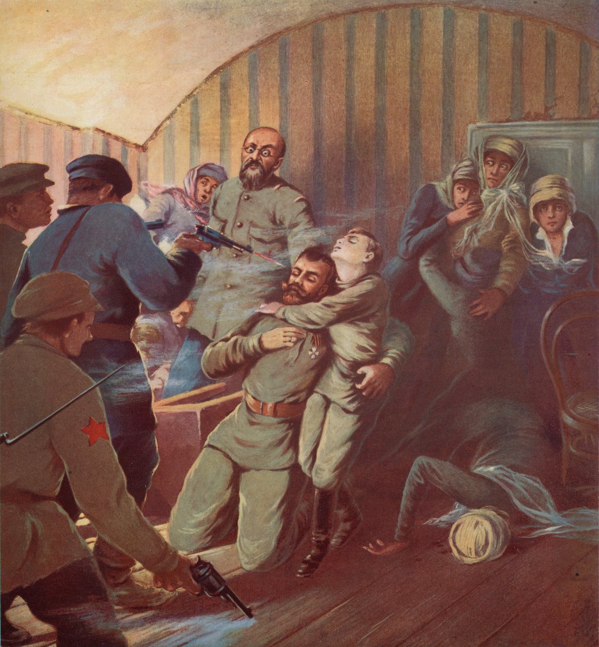 Venäjän tsaari Nikolai II:n ja hänen perheensä murhaaminen bolshevikkien toimesta, Jekaterinburg, Venäjän vallankumous. tekijältä S. Sarmat