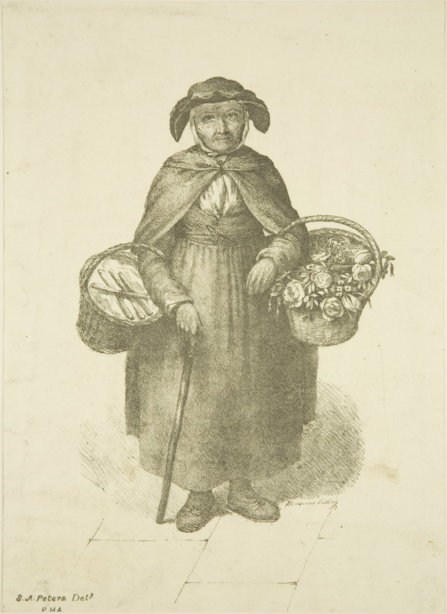 Old Kingswood -kukkamyyjä, n. 1828 tekijältä S. or D. A. Peters