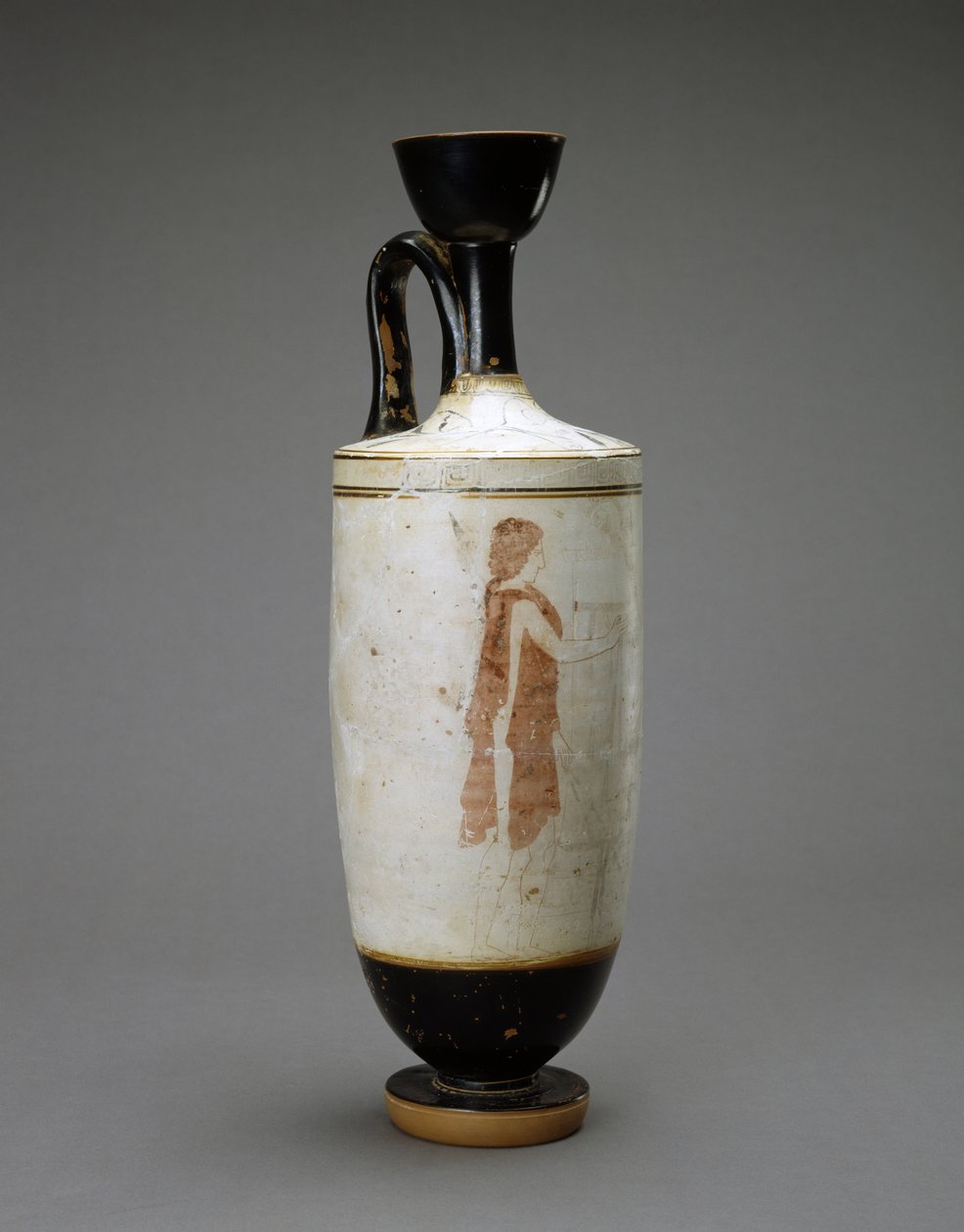 White Ground Lekythos nuori naisen kanssa haudalla, 450-440 eKr. (terrakotta valkoisella pohjalla) tekijältä Sabouroff Painter (attr. to)