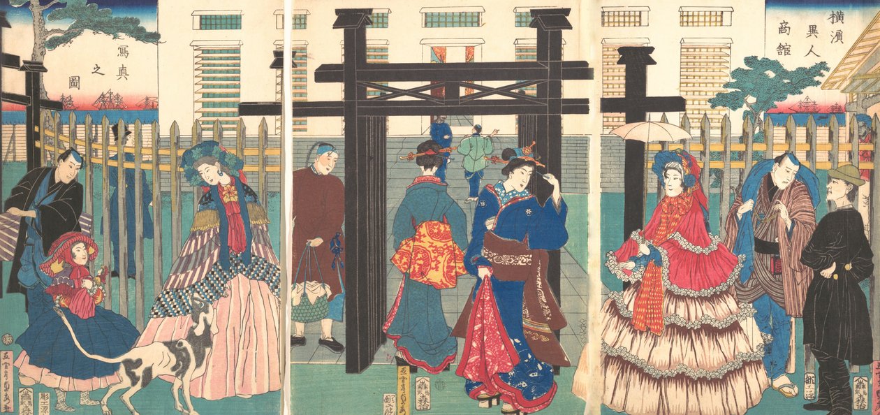 Ulkomainen yritysyritys Yokohamassa, 1861. tekijältä Sadahide Utagawa