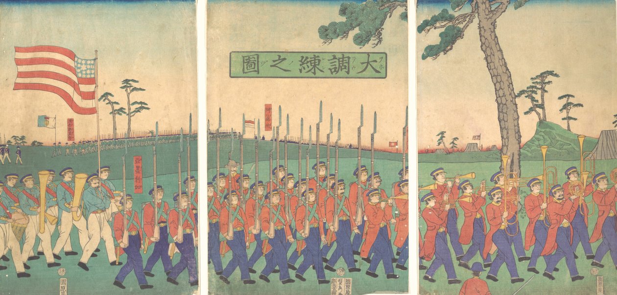 Suuri sotaharjoitus, 1866 Keio 2, 2. kuukausi. tekijältä Sadahide Utagawa