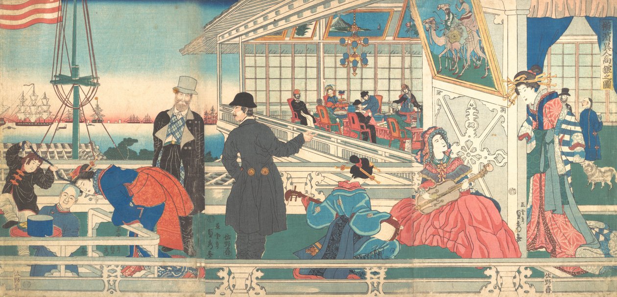 Ulkomaisten kauppiaiden koti Yokohamassa, 9. kuukausi, 1861. tekijältä Sadahide Utagawa