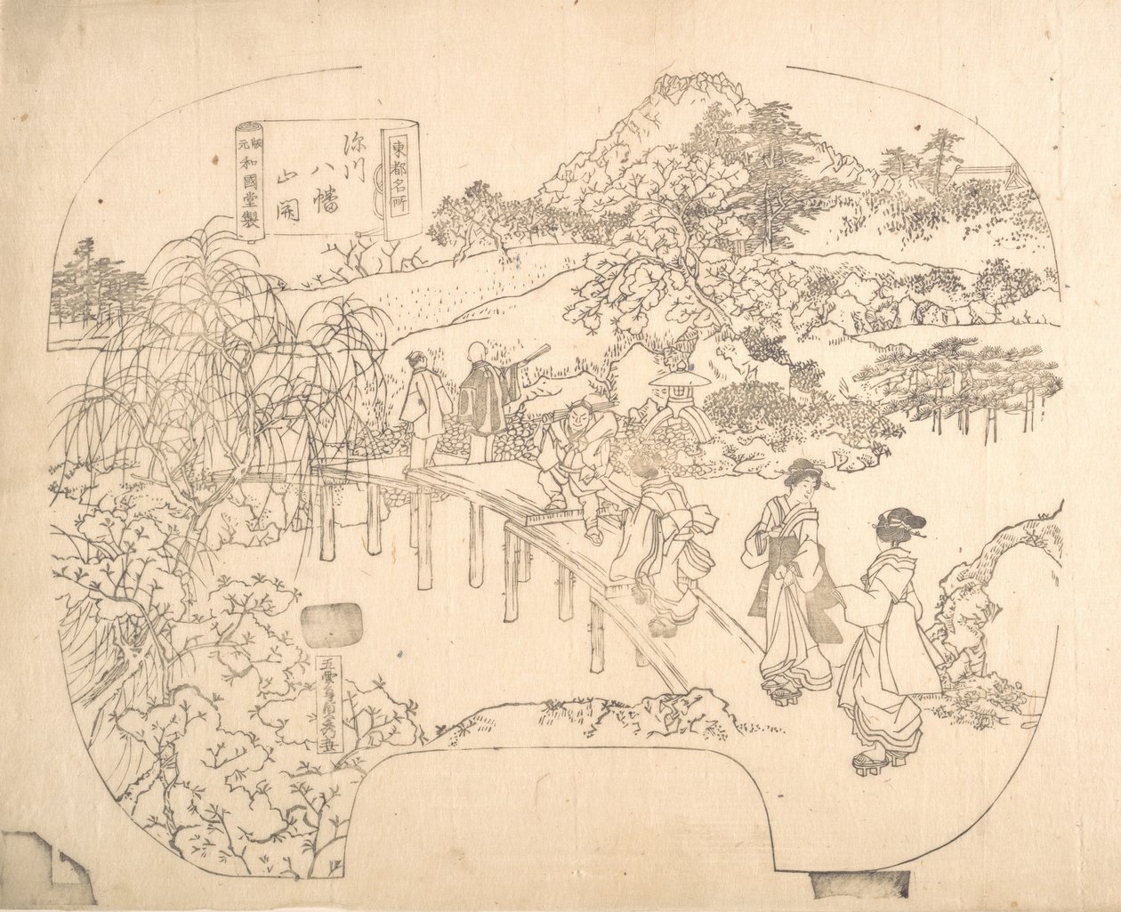Proof Line-Block Print for Fan, 18th century. tekijältä Sadahide Utagawa