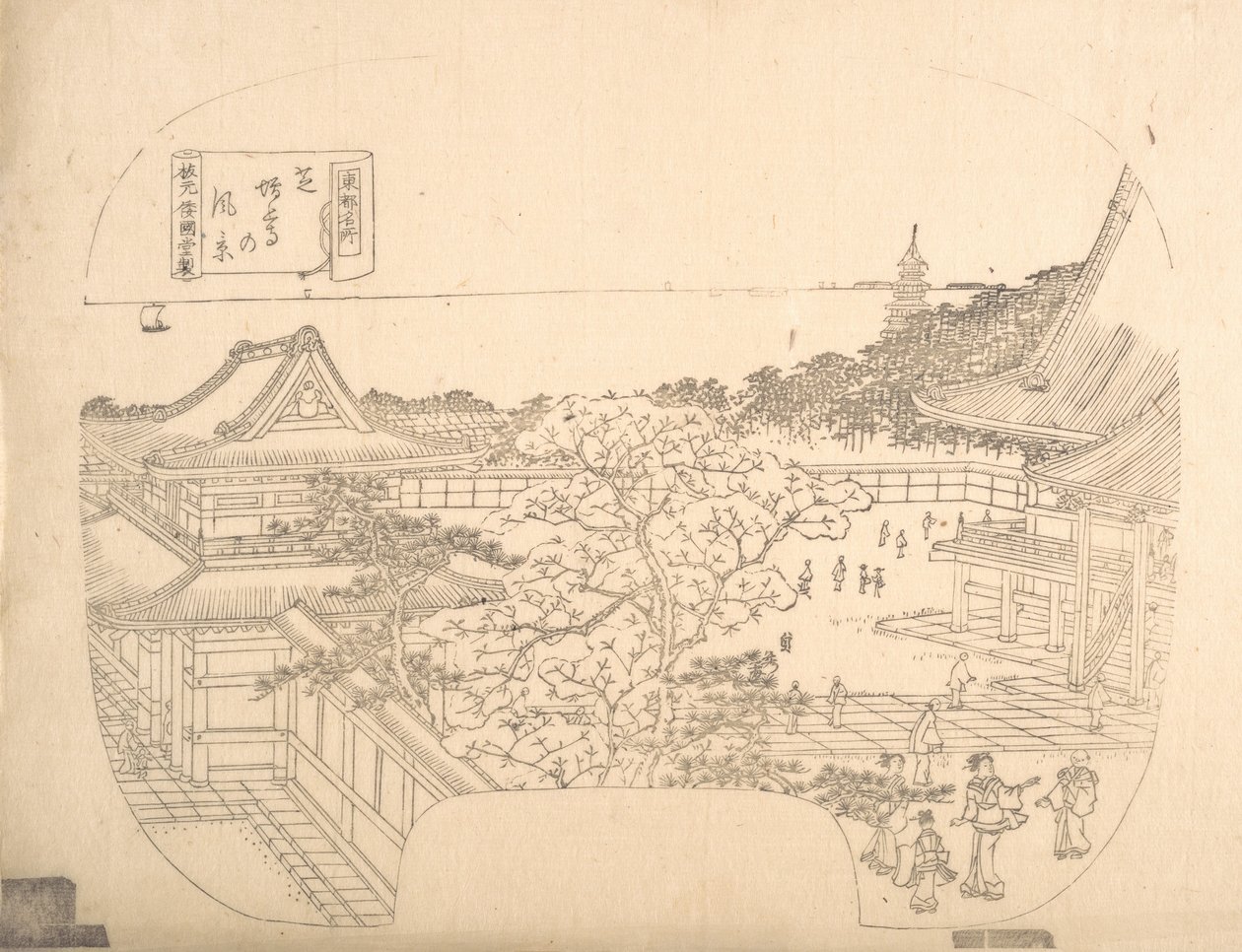 Proof Line-Block Print for Fan, 18th century. tekijältä Sadahide Utagawa