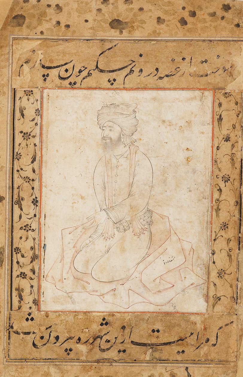 Dervish polvistumassa takkissaan, 1500-luvun loppu - 1600-luvun alku tekijältä Sadiqi Beg